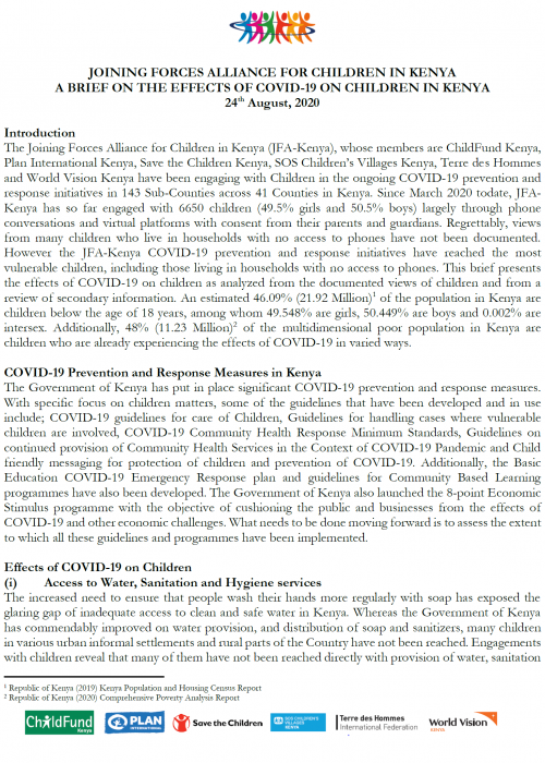 Brief - Effects of COVID-19 on Children in Kenya -  24th August 2020